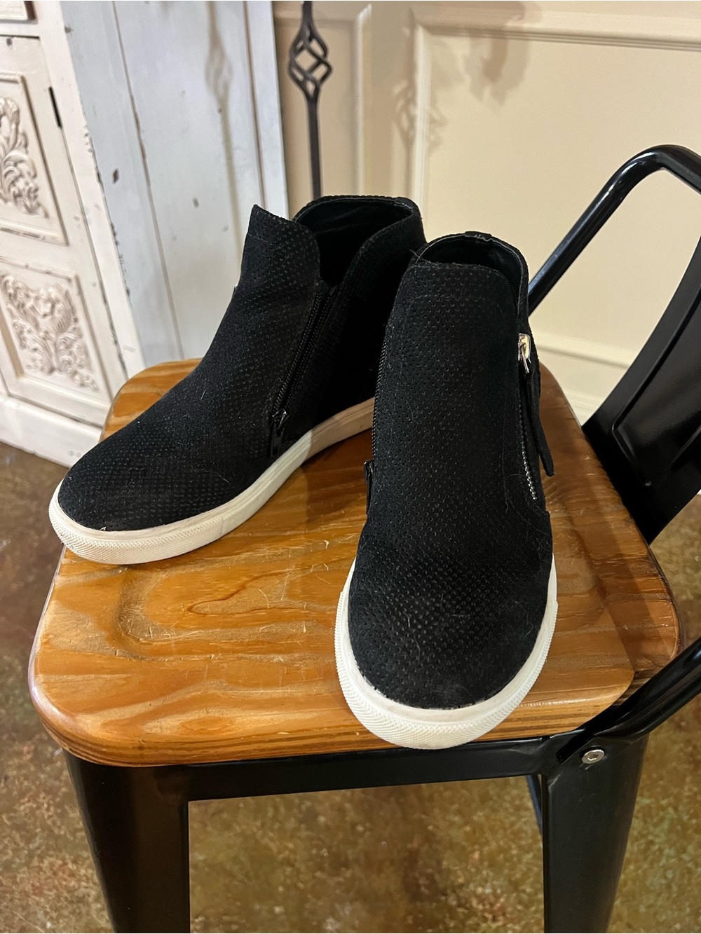 Madden Girl Black Wedge Sneakers with White Sole